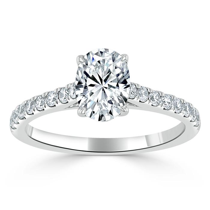 0.94 CT Oval Cut Solitaire Moissanite Engagement Ring With Pave Setting 2