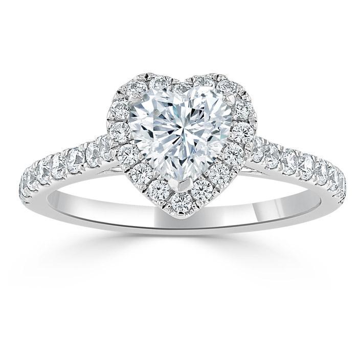 1.0 CT Heart Cut Halo Moissanite Engagement Ring With Pave Setting 2