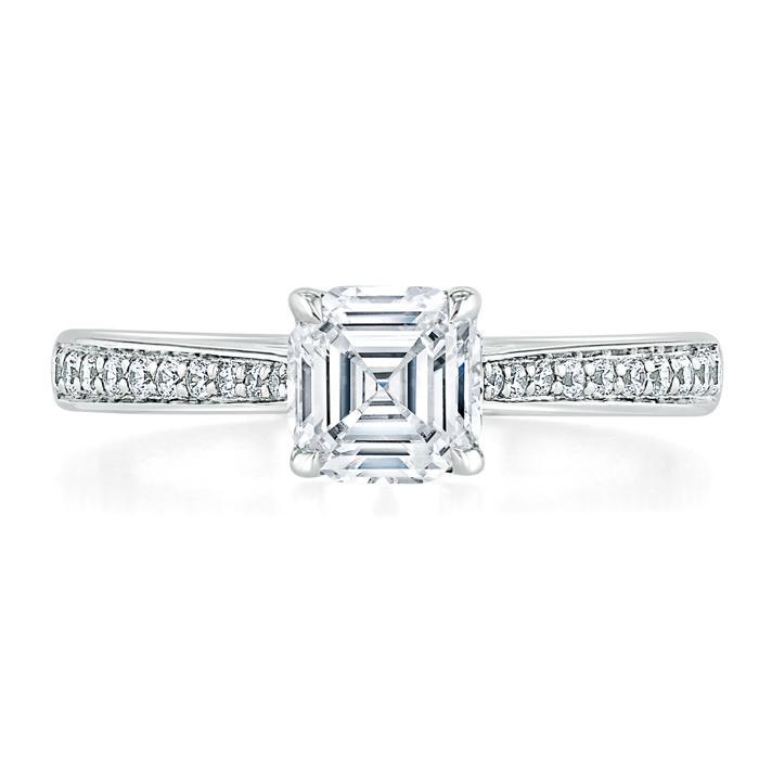1.0 CT Asscher Cut Solitaire Moissanite Engagement Ring With Chanel Pave Setting 1