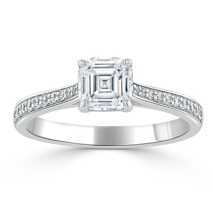 1.0 CT Asscher Cut Solitaire Moissanite Engagement Ring With Chanel Pave Setting 2