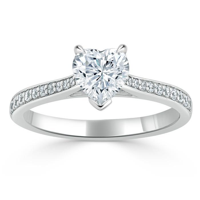 1.0 CT Heart Cut Solitaire Channel Pave Moissanite Engagement Ring 2