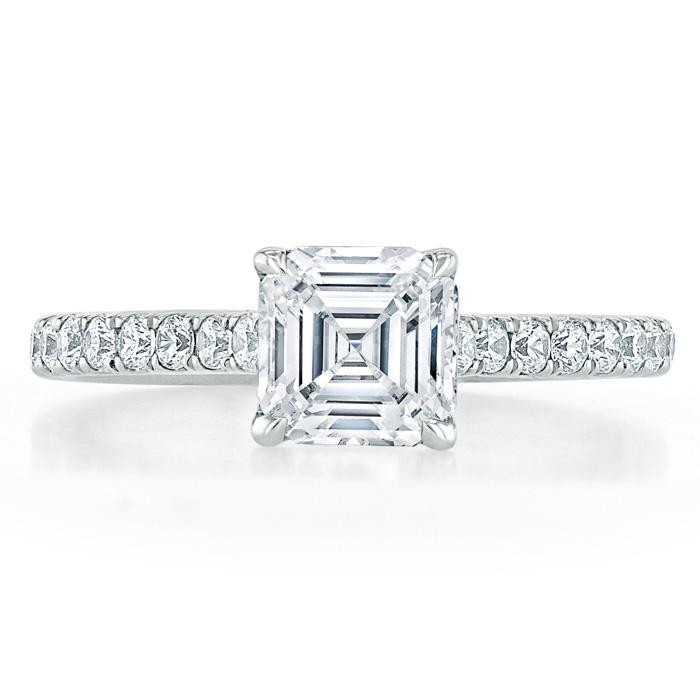 1.0 CT Asscher Cut Solitaire Pave Setting Moissanite Engagement Ring 1