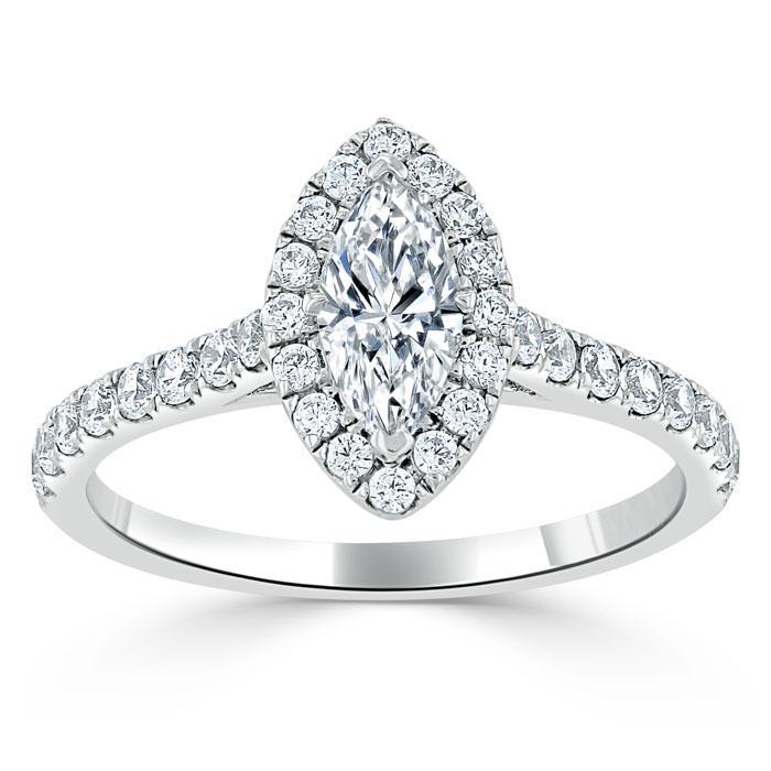 1.0 CT Marquise Cut Halo Moissanite Engagement Ring With Pave Setting 2
