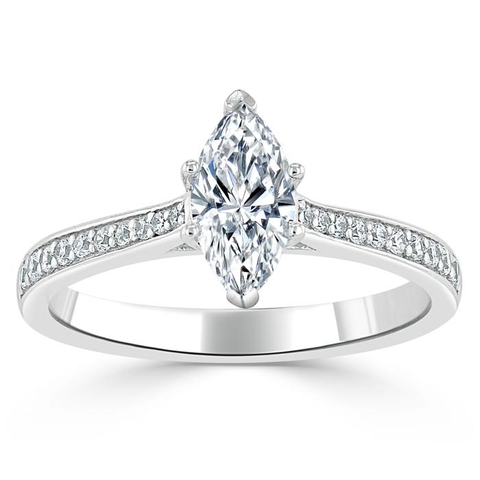 1.0 CT Marquise Cut Solitaire Channel Pave Moissanite Engagement Ring 2