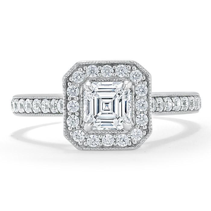 1.05 CT Asscher Cut Halo Pave Setting Moissanite Engagement Ring