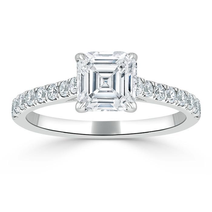 1.0 CT Asscher Cut Solitaire Pave Setting Moissanite Engagement Ring 2