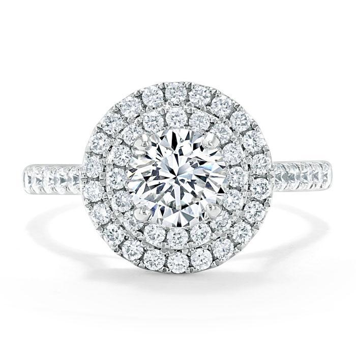 0.75 CT Round Cut Double Halo Moissanite Engagement Ring With Pave Setting 1