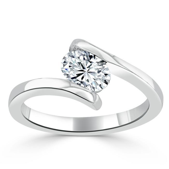 0.75 CT Oval Cut Solitaire Bypass Setting Moissanite Engagement Ring 2