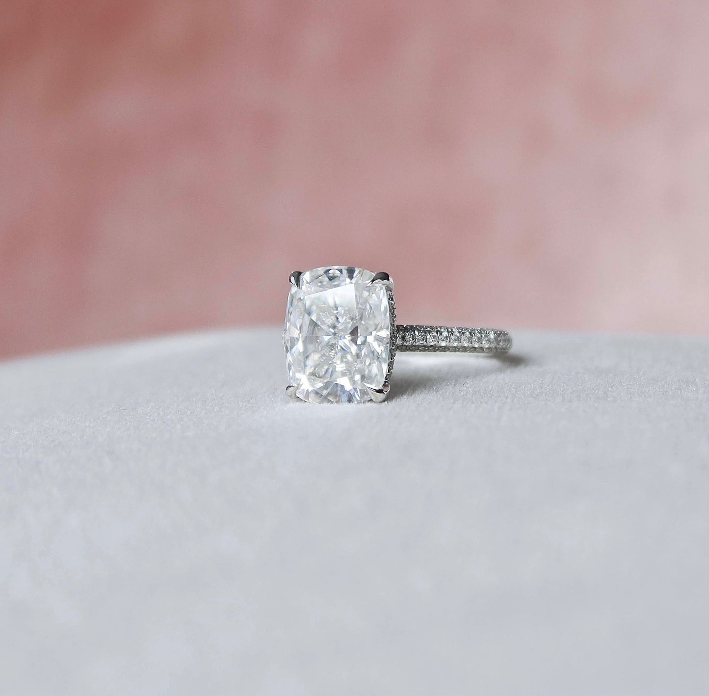 6.0 CT Cushion Solitaire & Pave Setting Moissanite Engagement Ring 2