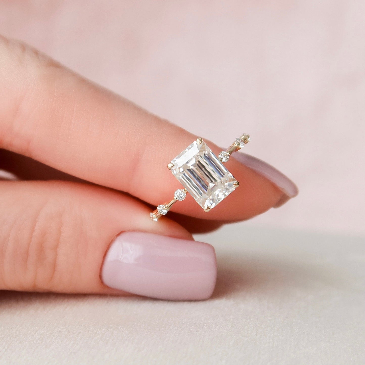 3.0 CT Emerald Cut Dainty Style Pave Moissanite Engagement Ring 1