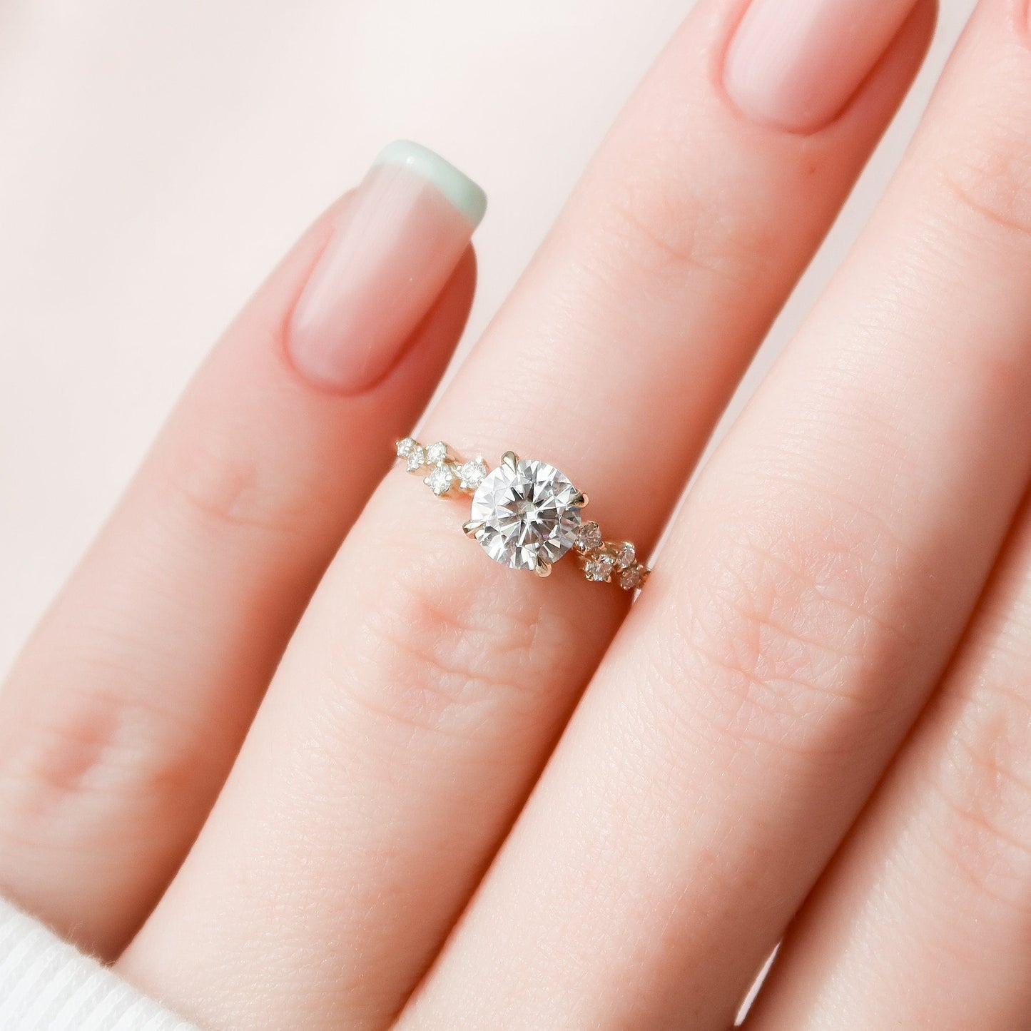 1.0 CT Round Cut Pave Moissanite Engagement Ring 9