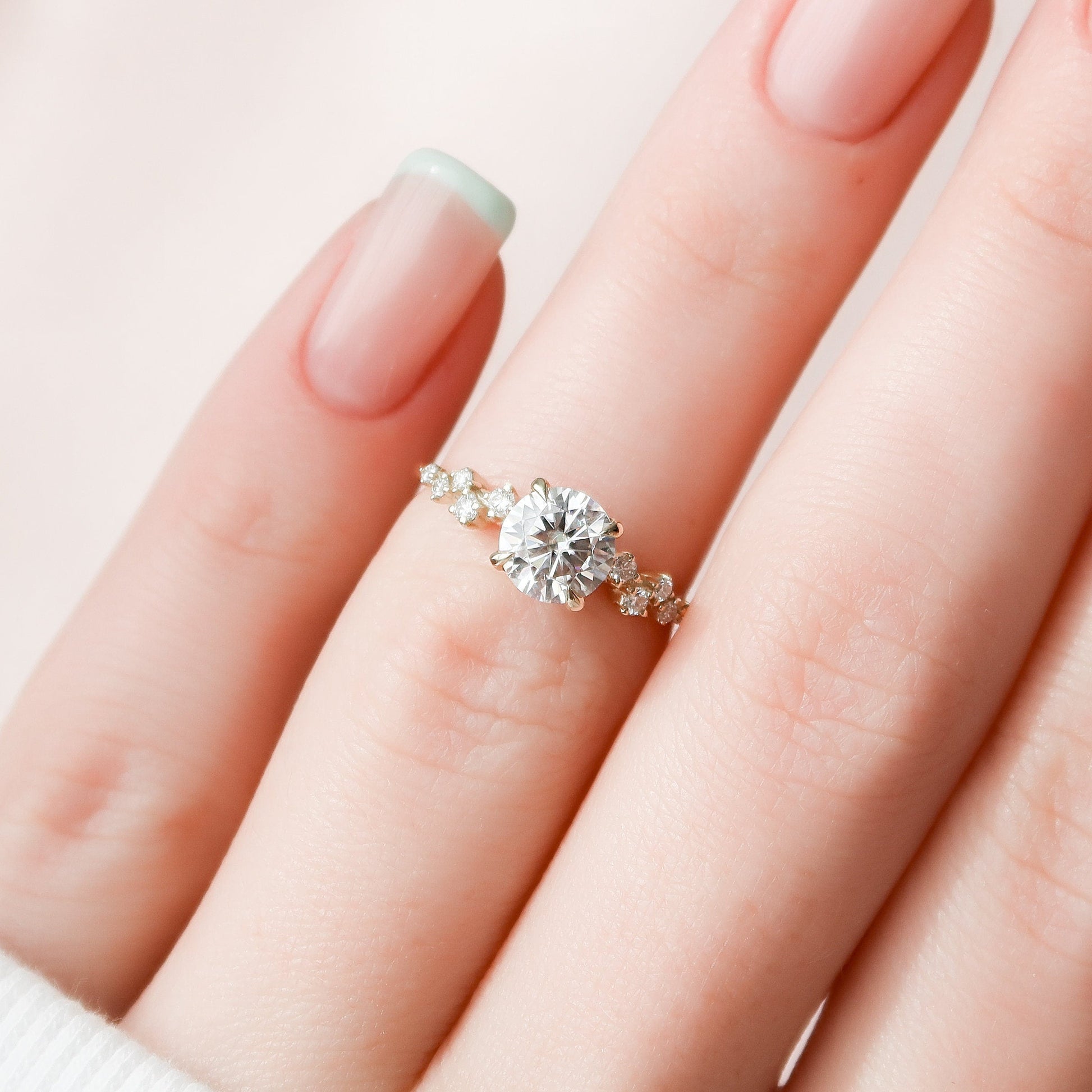 1.0 CT Round Cut Pave Moissanite Engagement Ring 9