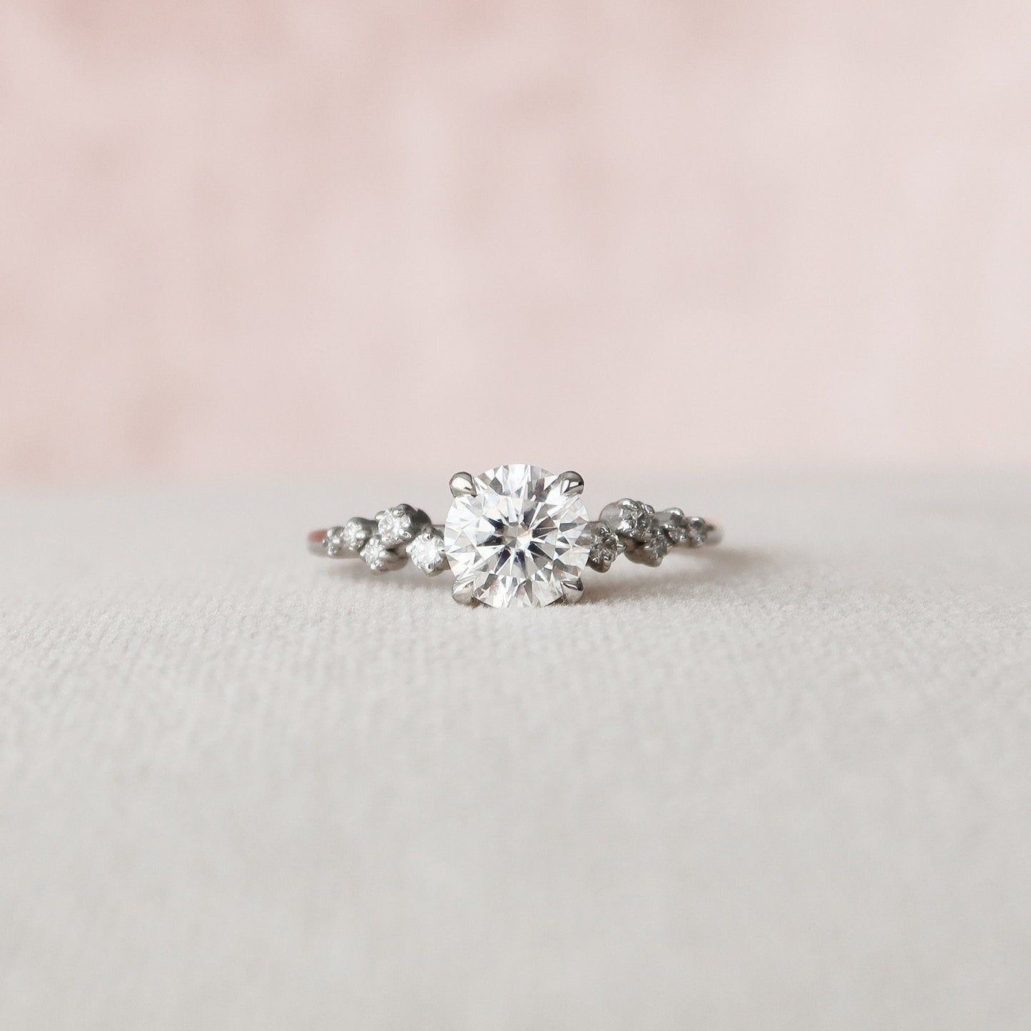 1.0 CT Round Cut Pave Moissanite Engagement Ring 8