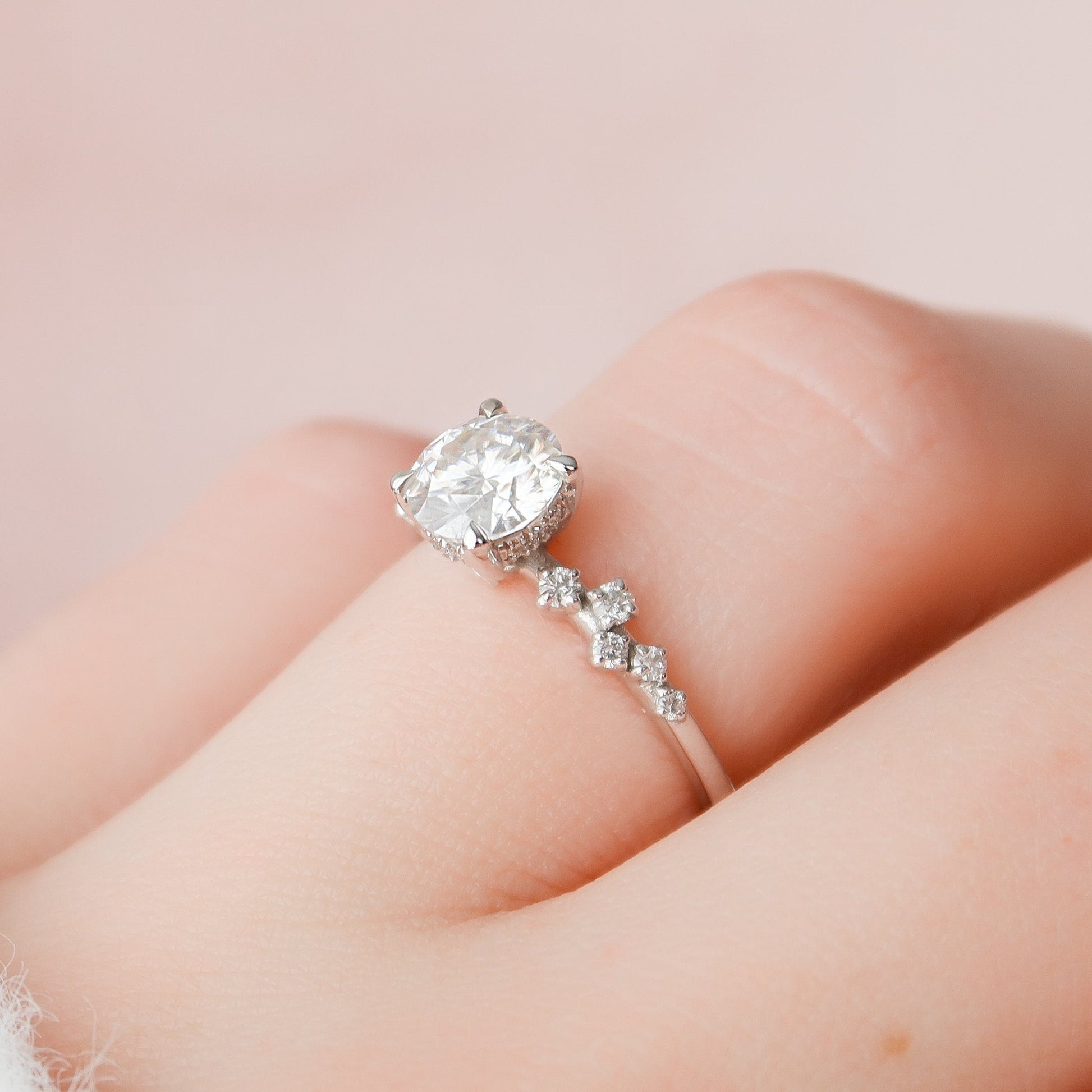 1.0 CT Round Cut Pave Moissanite Engagement Ring 7
