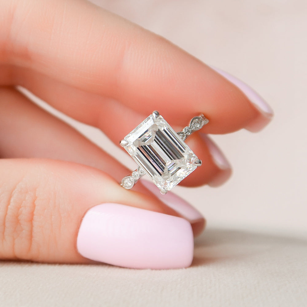 5.0 CT Emerald Milgrain Vintage Style Moissanite Engagement Ring 1