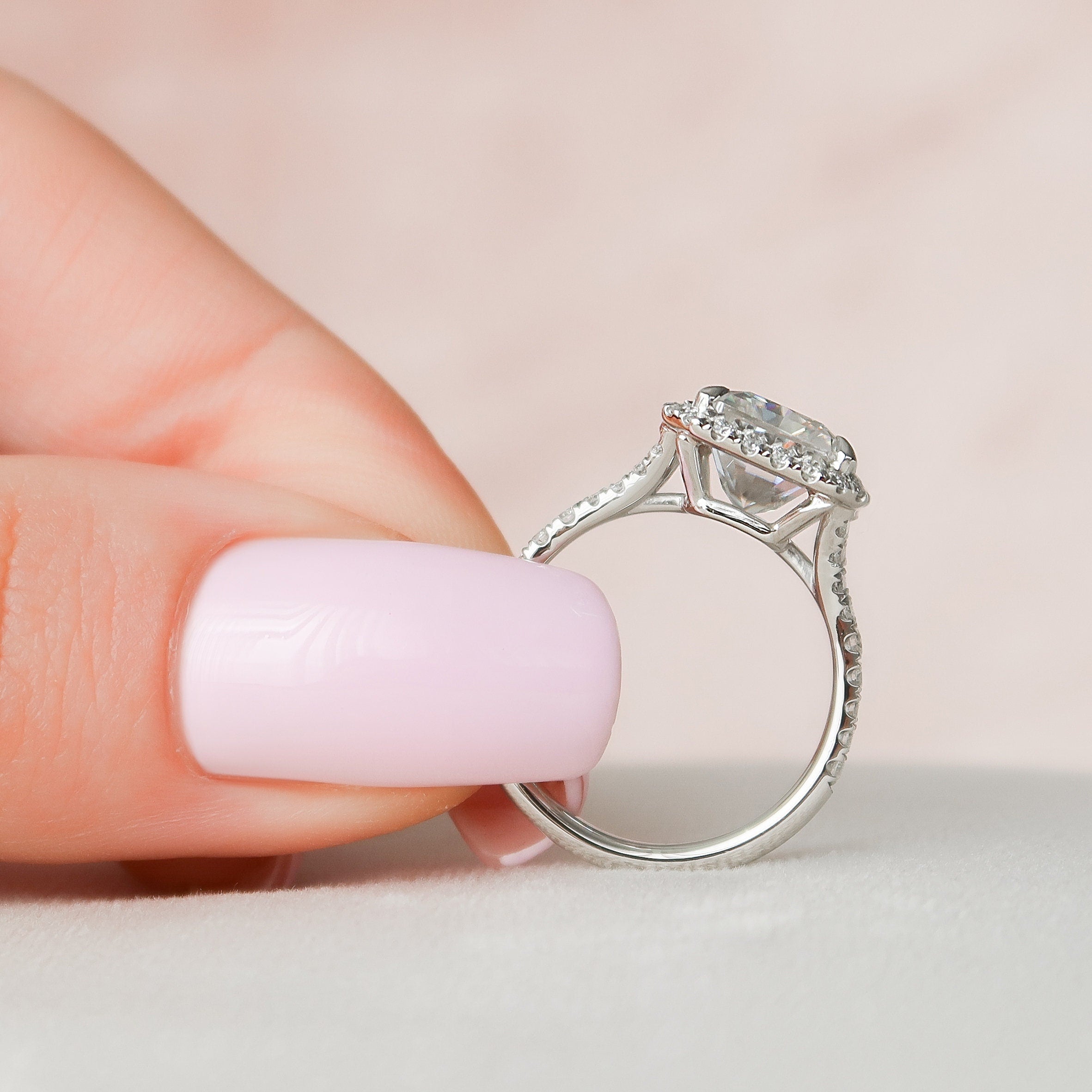 5.50 CT Radiant Halo & Pave Split Shank Moissanite Engagement Ring 4