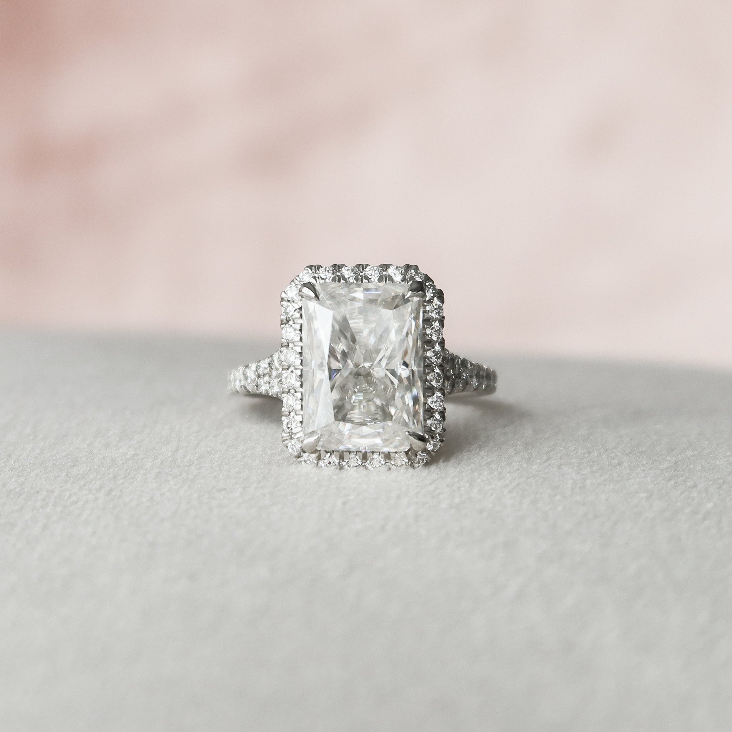 5.50 CT Radiant Halo & Pave Split Shank Moissanite Engagement Ring 7