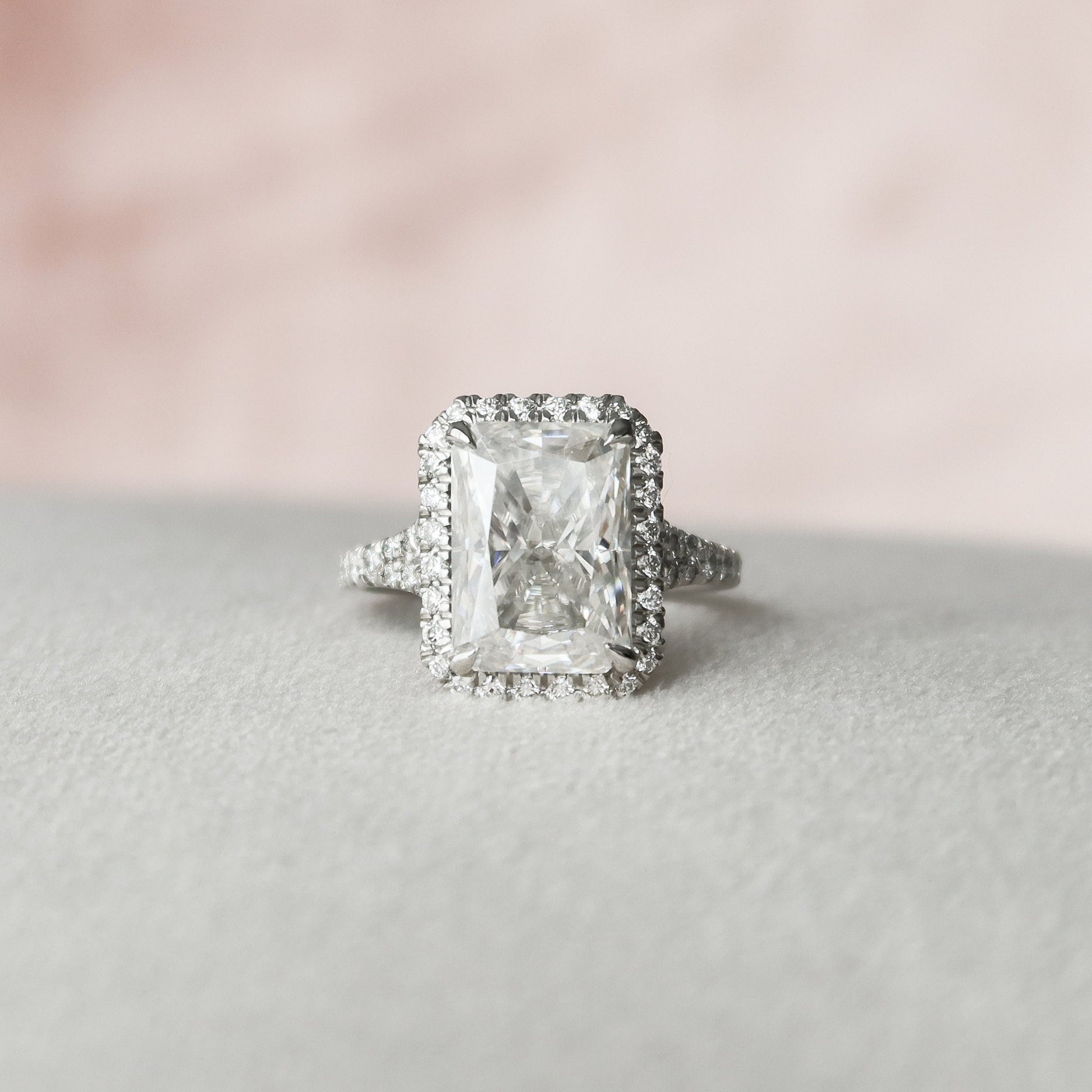 5.50 CT Radiant Halo & Pave Split Shank Moissanite Engagement Ring 7