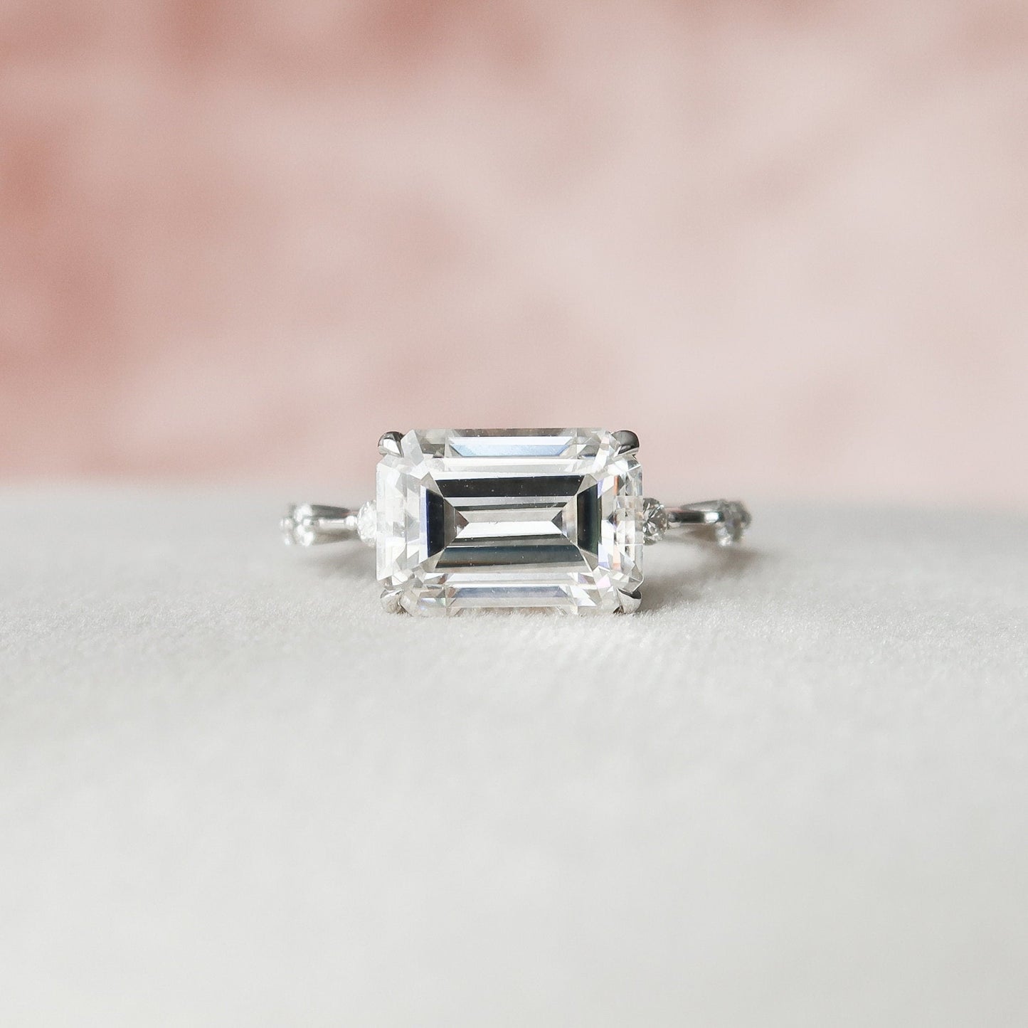 
                  
                    3.0 CT Emerald Cut Solitaire & Dainty Pave Moissanite Engagement Ring 2
                  
                