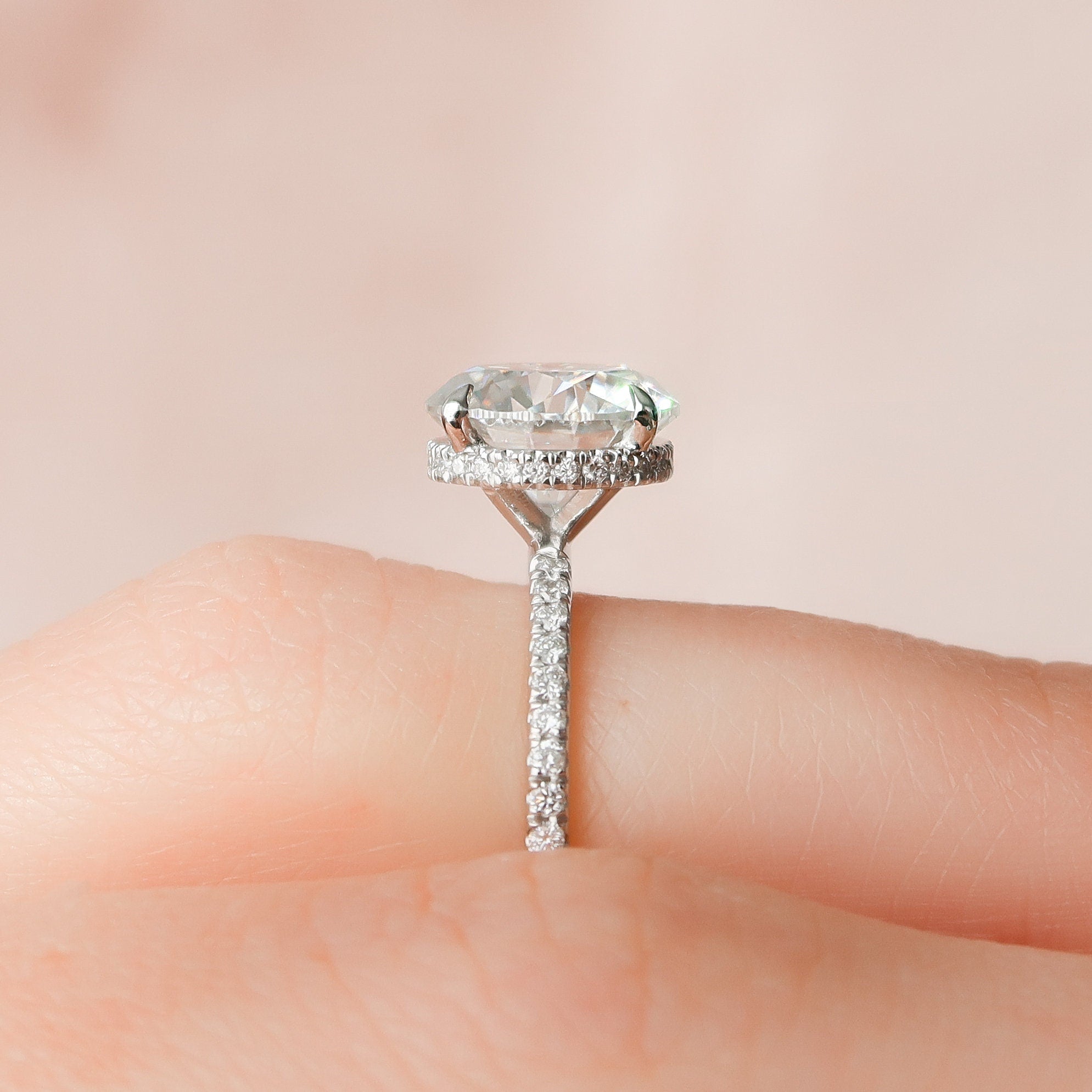 2.5 CT Round Pave Hidden Halo Setting Moissanite Engagement Ring 3