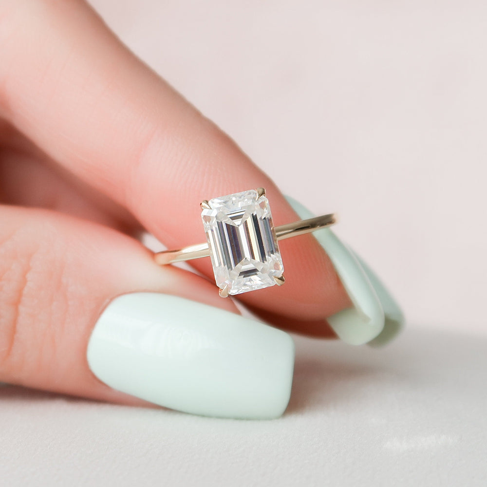 3.0 CT Emerald Cut Solitaire & Hidden Halo Moissanite Engagement Ring 2