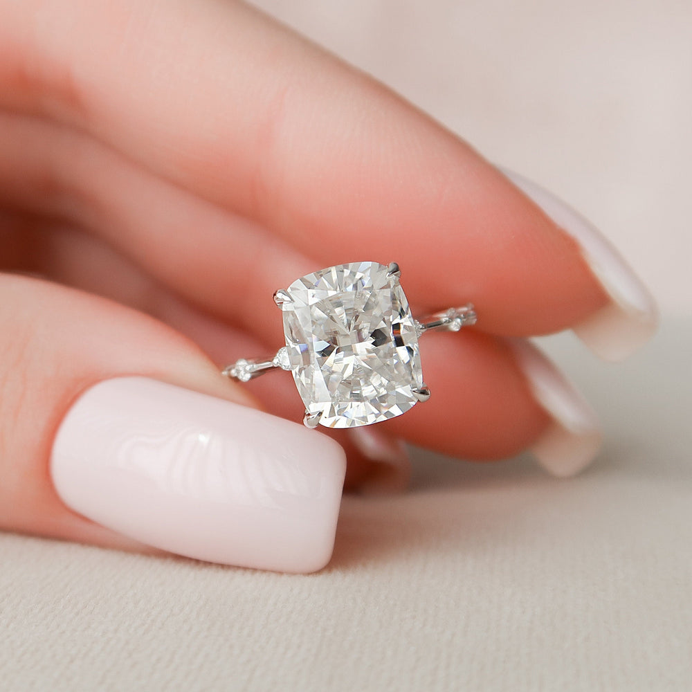 
                  
                    5.0 CT Cushion Solitaire & Dainty Pave Moissanite Engagement Ring
                  
                