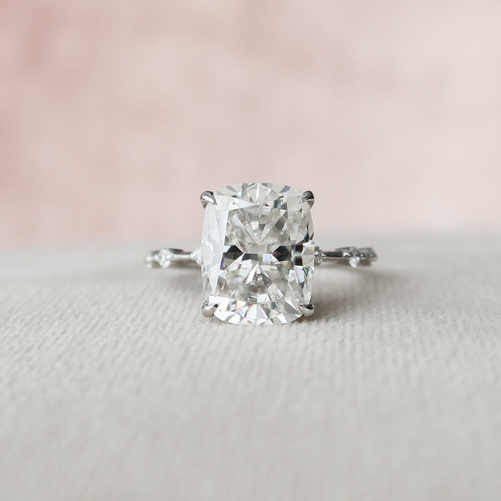 
                  
                    5.0 CT Cushion Solitaire & Dainty Pave Moissanite Engagement Ring
                  
                