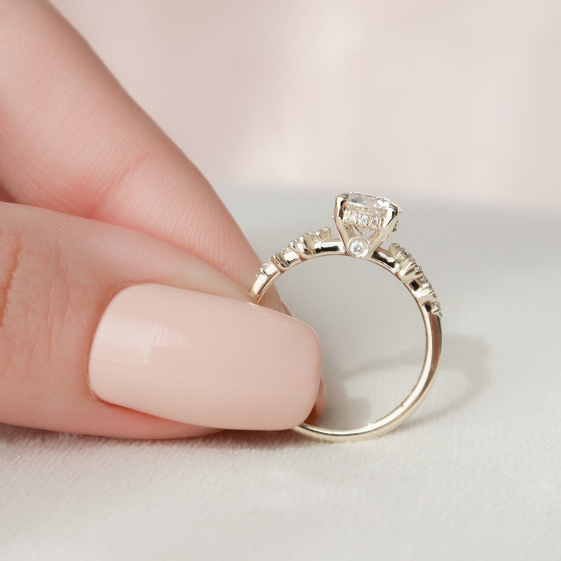 1.0 CT Round Cut Pave Moissanite Engagement Ring 4
