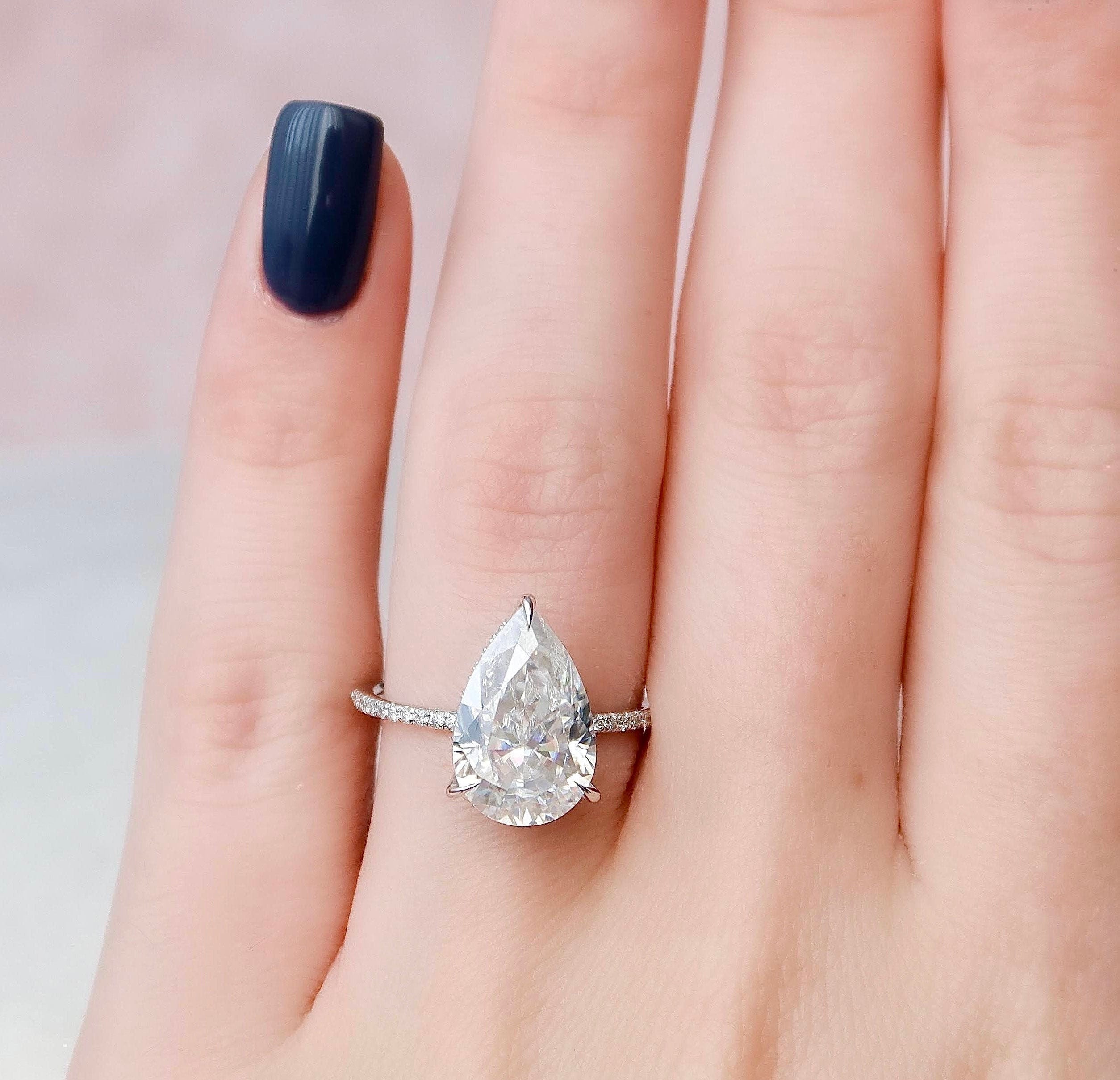 4.5 CT Pear Cut Hidden Halo Style  Moissanite Engagement Ring 6