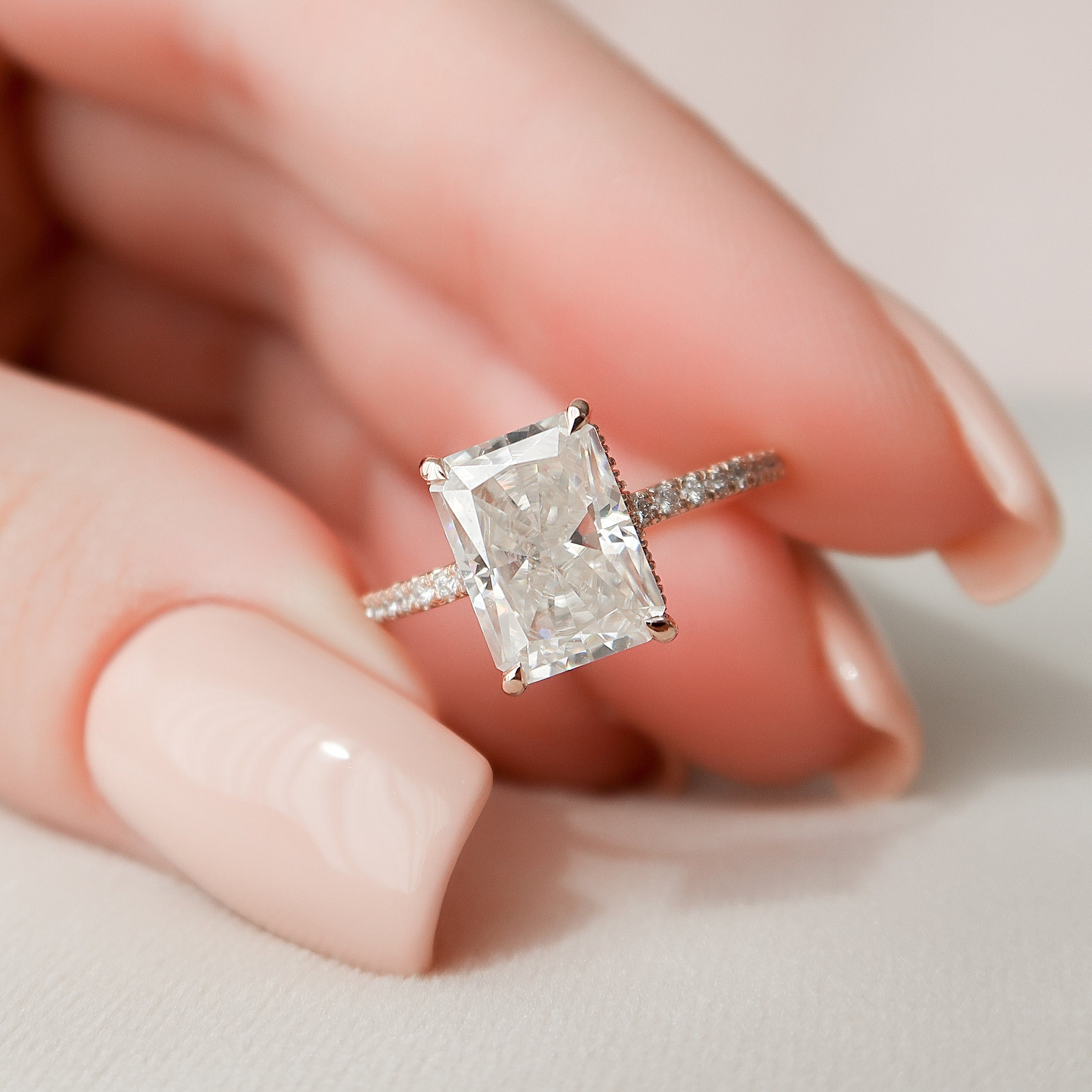 3.0 CT Radiant Pave Hidden Halo Moissanite Engagement Ring 2