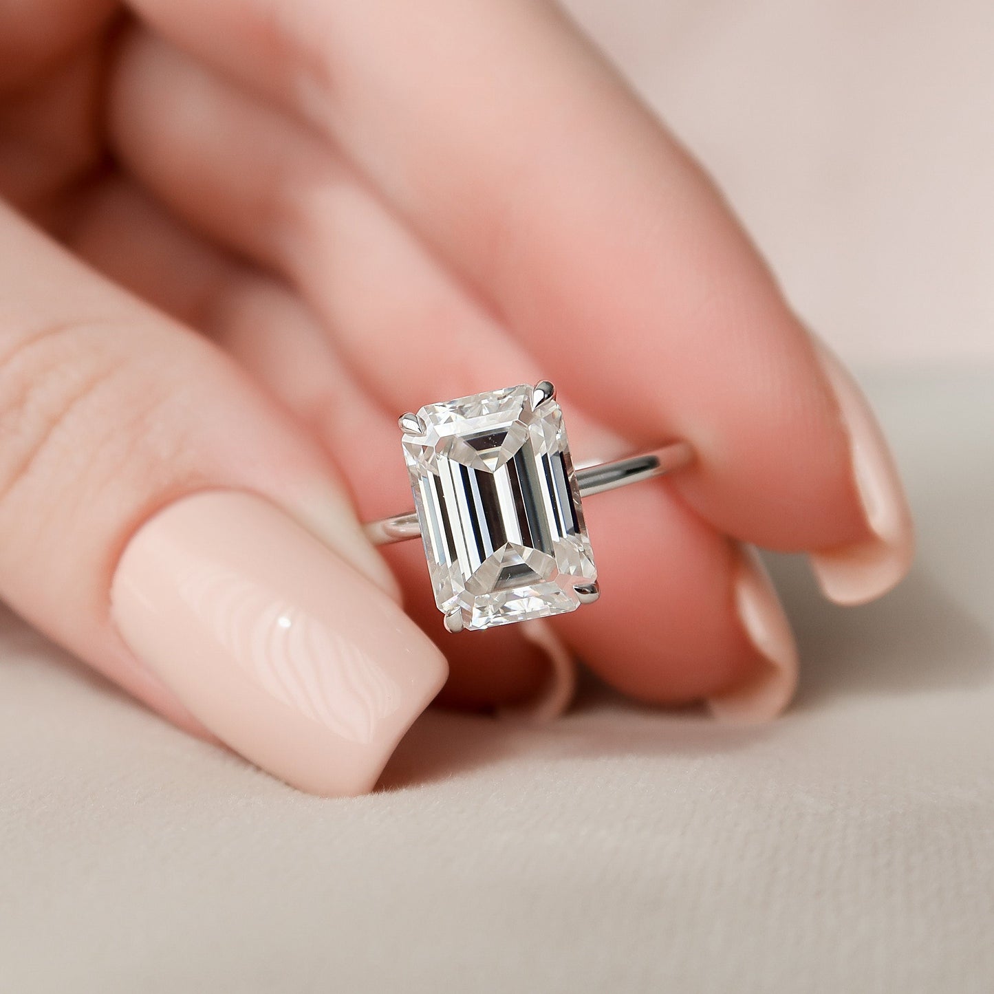 5.0 CT Emerald Cut Solitaire Style Moissanite Engagement Ring 1