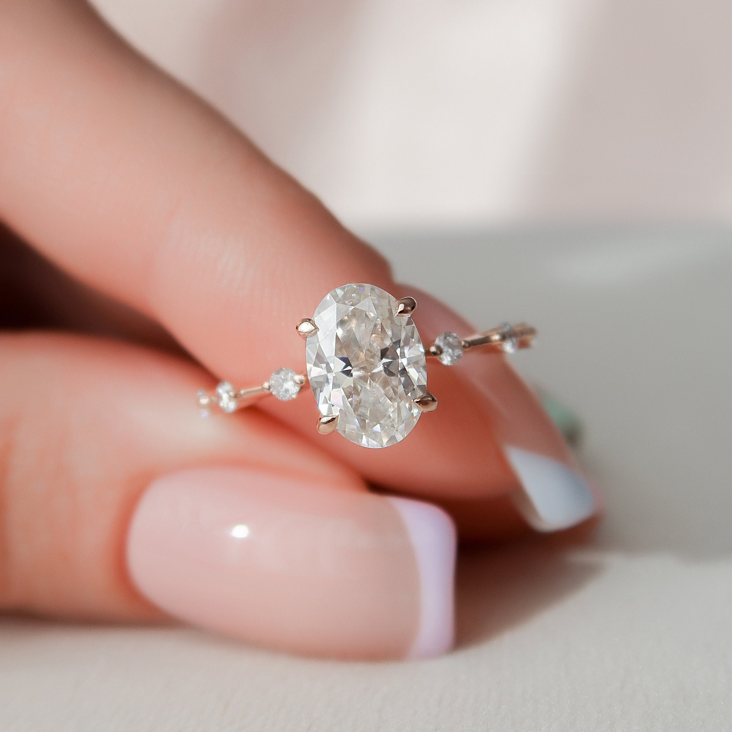 1.5 CT Oval Cut Dainty Pave Moissanite Engagement Ring 6