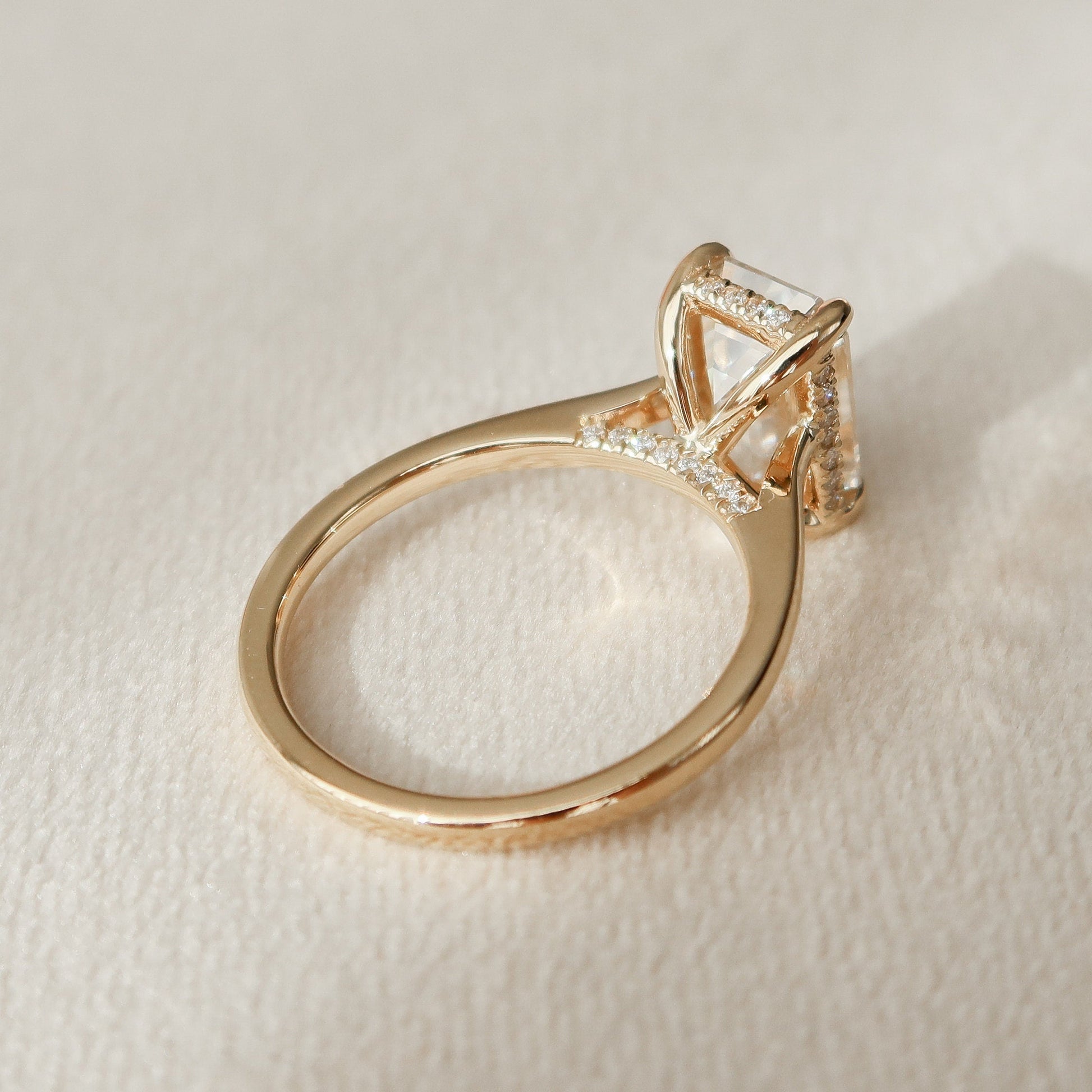 3.0 CT Emerald Cut Hidden Halo Moissanite Engagement Ring 9