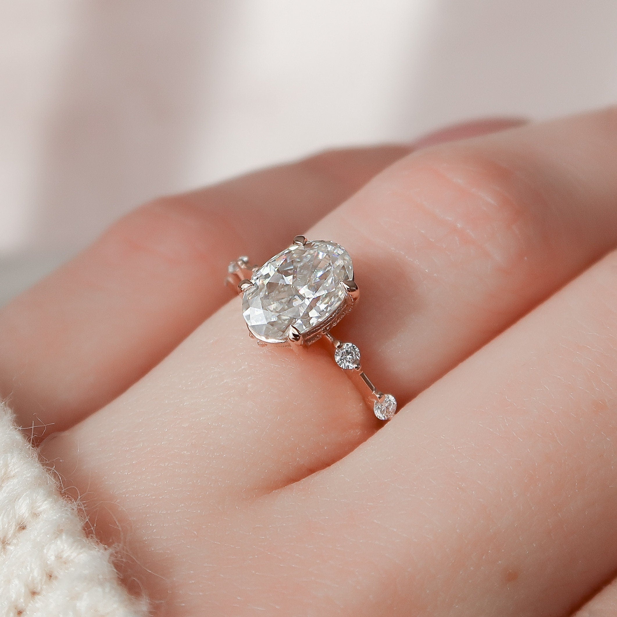 1.5 CT Oval Cut Dainty Pave Moissanite Engagement Ring 9