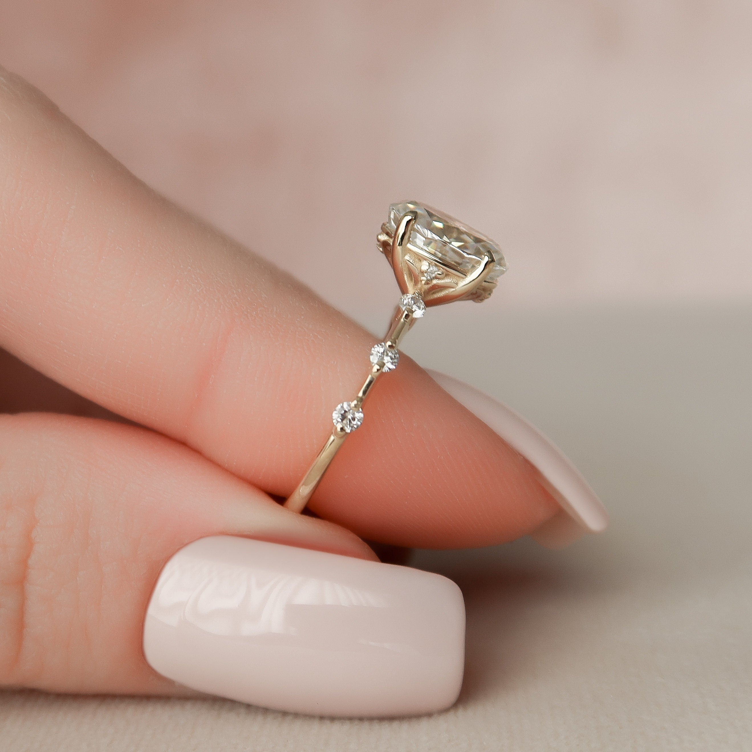 1.5 CT Oval Cut Dainty Pave Moissanite Engagement Ring 5