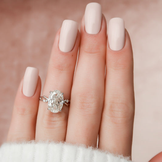 3.5 CT Oval Cut Solitaire & Twig Pave Moissanite Engagement Ring 2