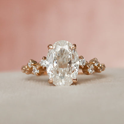 2.0 CT Oval Cut Cluster Style Pave Moissanite Engagement Ring 11