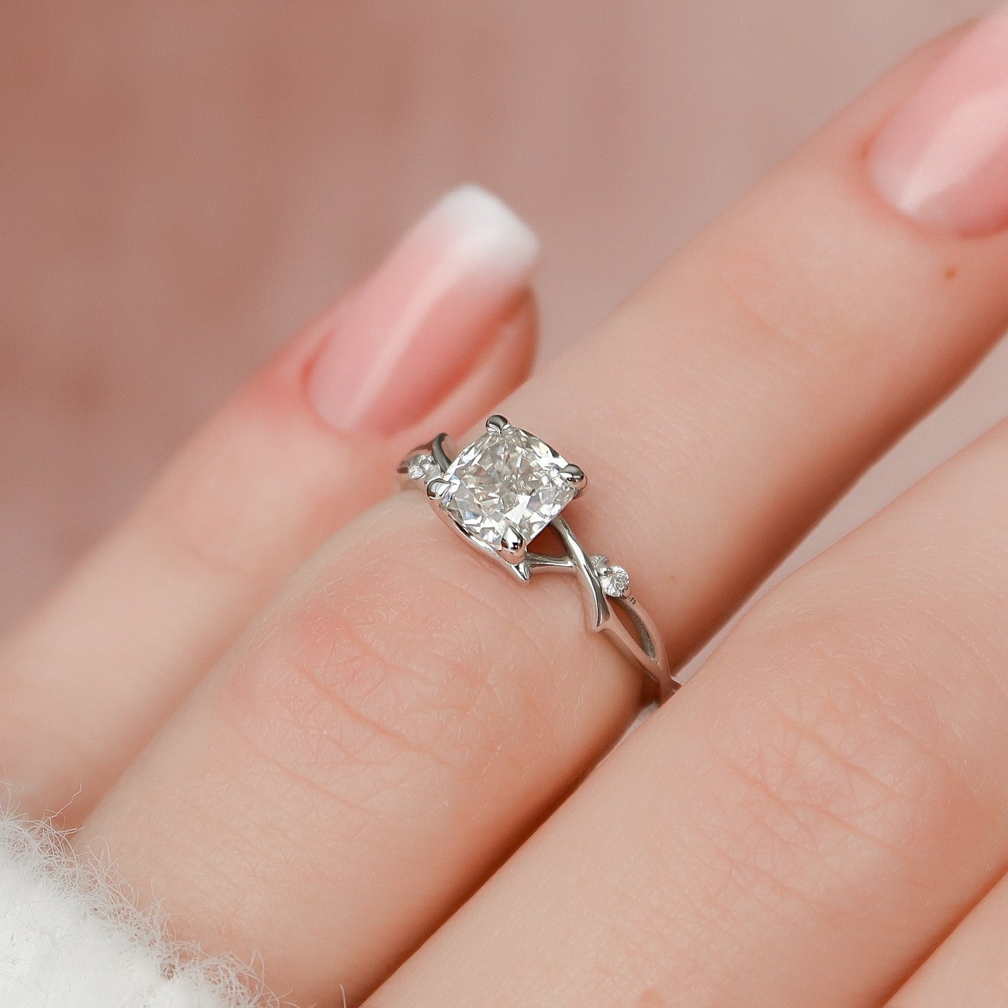 
                  
                    1.0 CT Cushion Solitaire & Twig Setting Moissanite Engagement Ring 3
                  
                