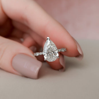 3.0 CT Pear Solitaire Milgrain Pave Moissanite Engagement Ring 1
