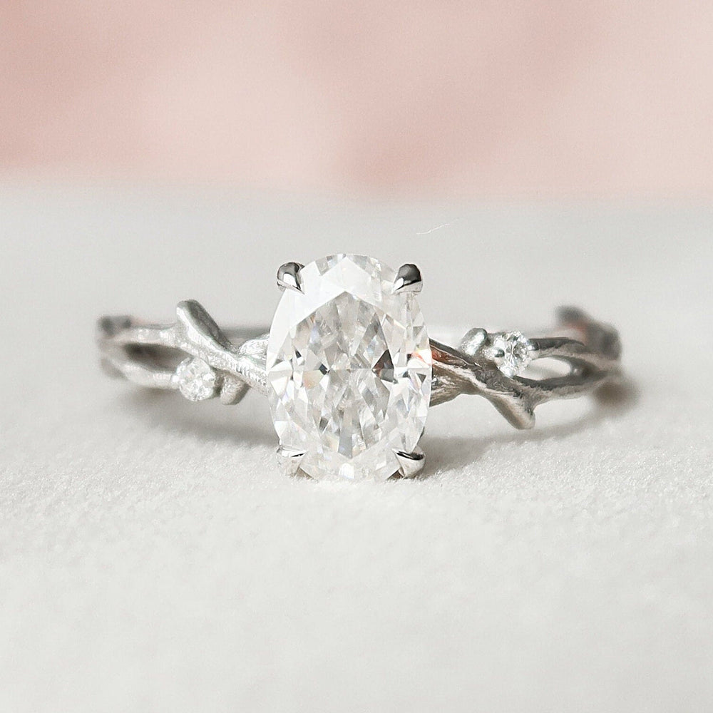 
                  
                    1.0 CT Oval Cut Solitaire & Twig Pave Moissanite Engagement Ring 3
                  
                