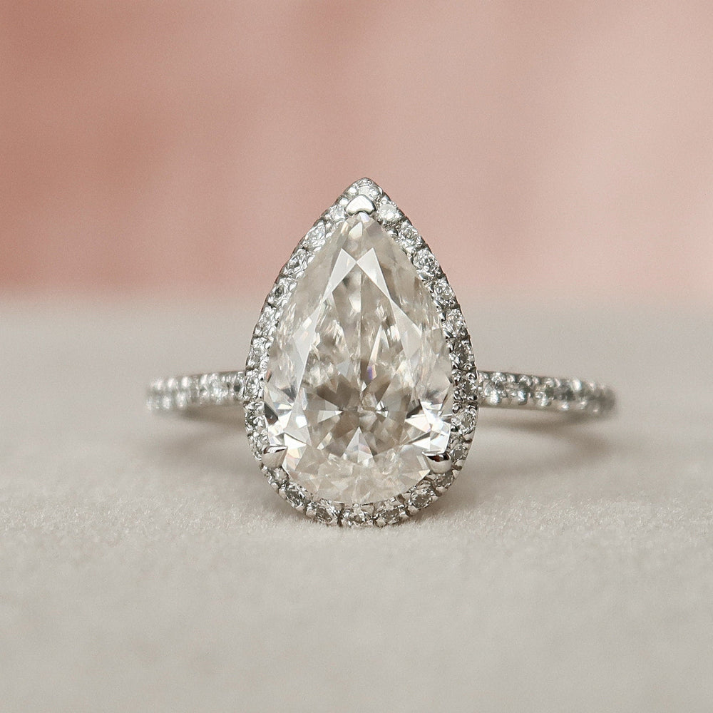 2.0 CT Pear Cut Halo & Pave Setting Moissanite Engagement Ring 2