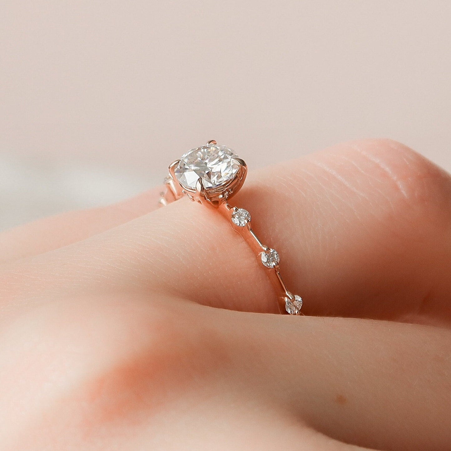 
                  
                    1.0 CT Round Solitaire & Dainty Pave Moissanite Engagement Ring 8
                  
                