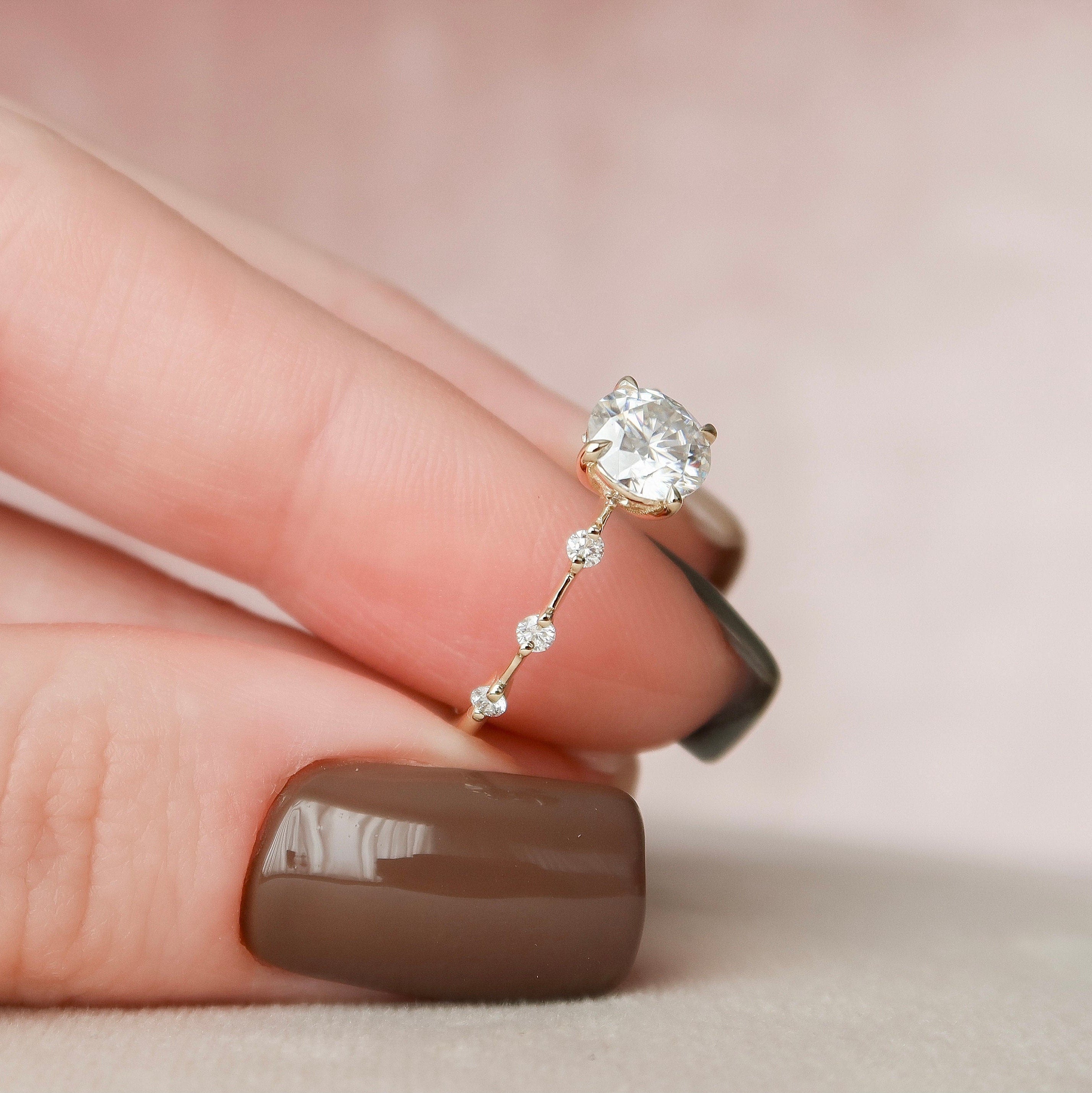 1.0 CT Round Dainty Pave Moissanite Engagement Ring 9