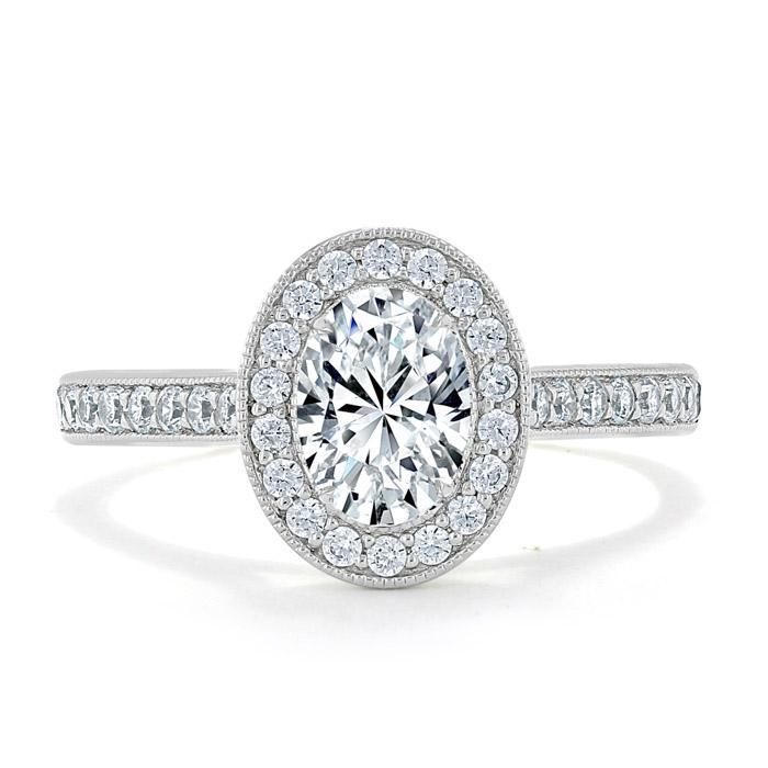 1.0 CT Oval Cut Halo Pave Moissanite Engagement Ring 1
