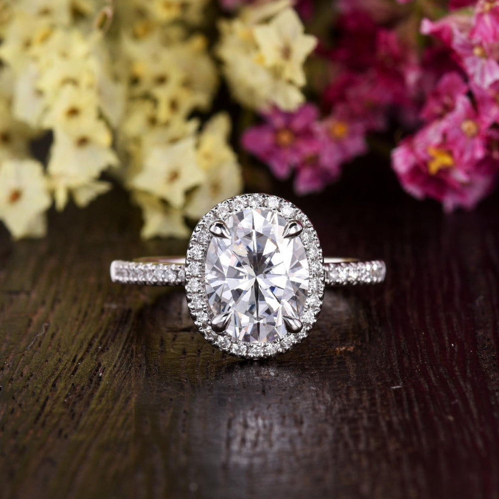 1.32 CT Oval Cut Halo Moissanite Engagement Ring 1