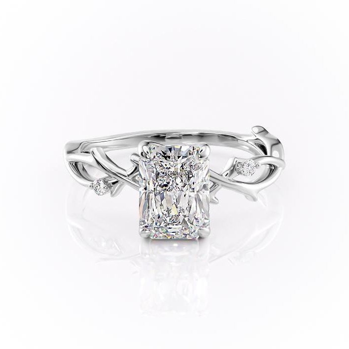 
                  
                    2.10 CT Radiant Solitaire & Twig Style Pave Moissanite Engagement Ring
                  
                