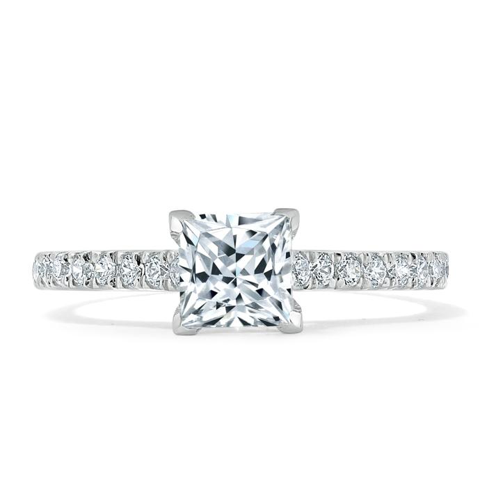 1.0 CT Princess Cut Solitaire Pave Setting Moissanite Engagement Ring 1