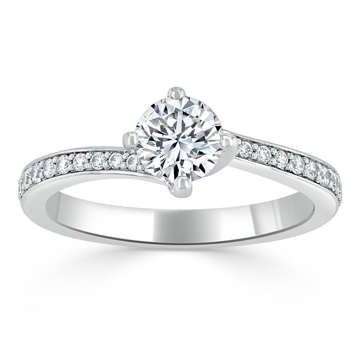 0.75 CT Round Cut Solitaire Bypass Pave Moissanite Engagement Ring 2