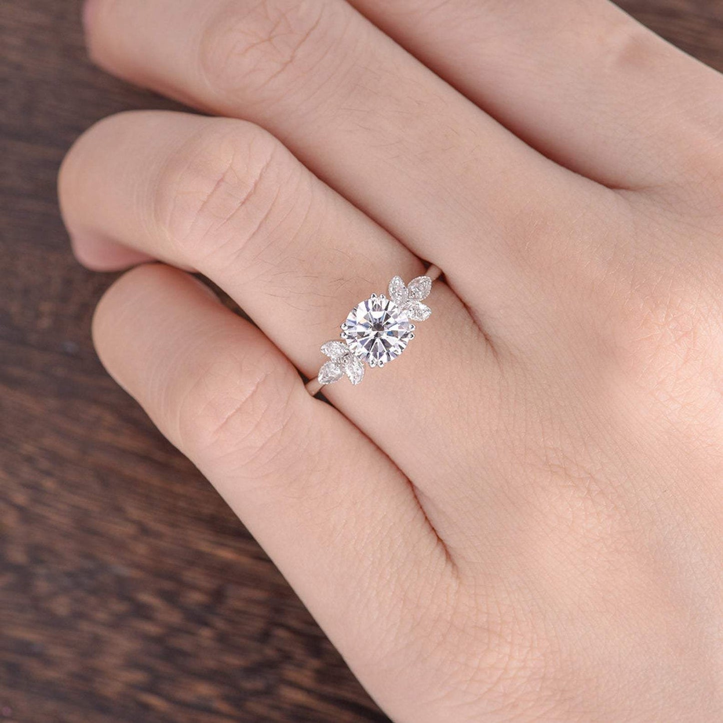 1.60 CT Round Cut Cluster Moissanite Engagement Ring 2