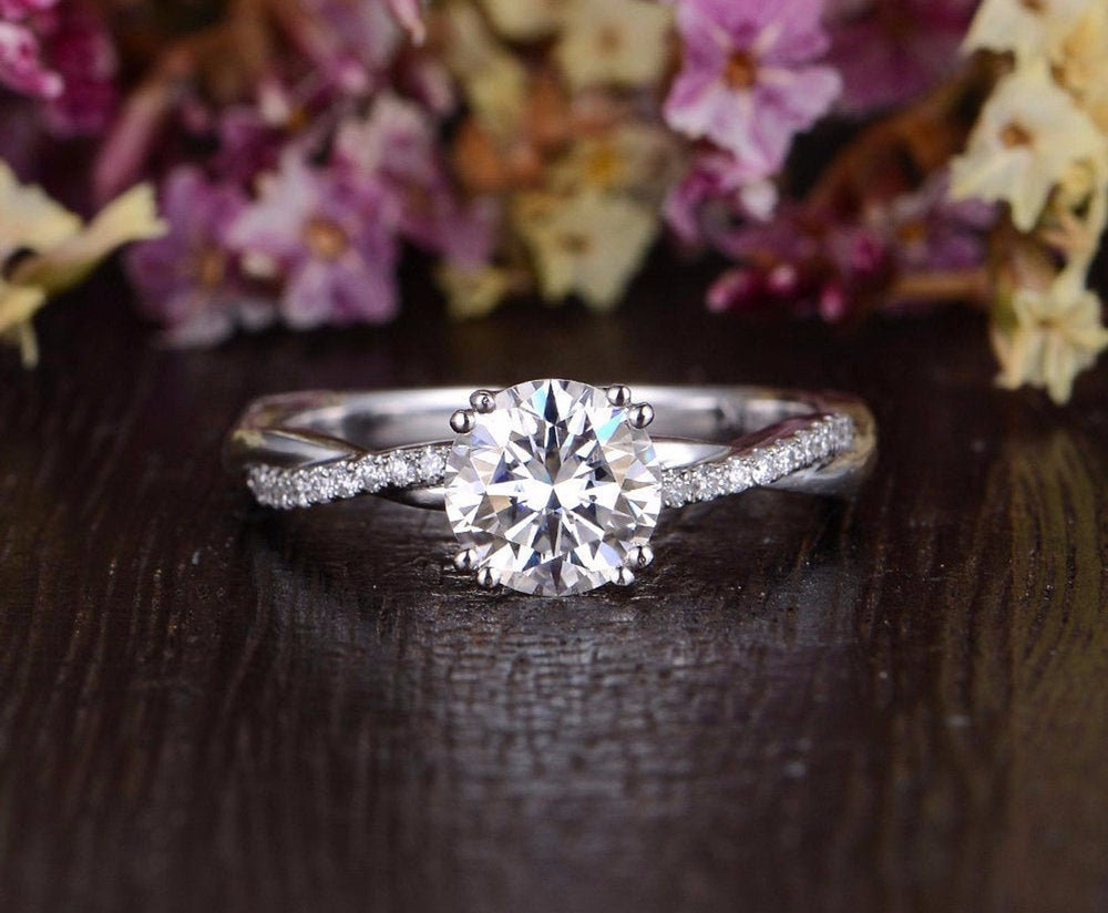 1.60 CT Round Cut Twisted Pave Setting Moissanite Engagement Ring 1